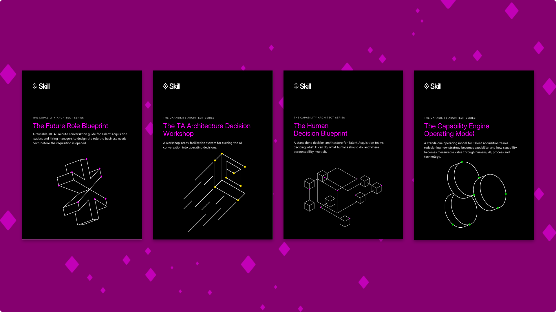 4 workbooks, black background and pink text
